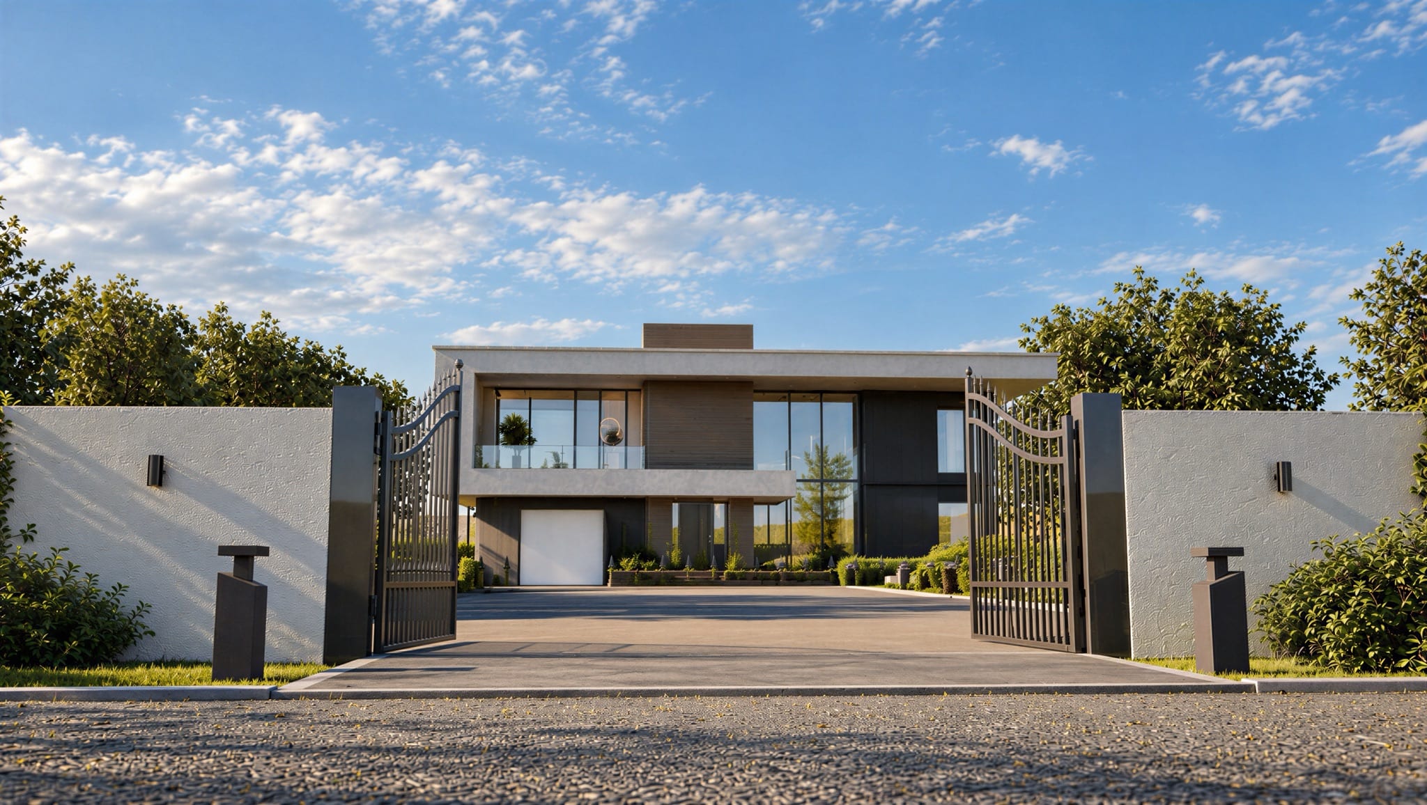 The entrance gates open onto the drive